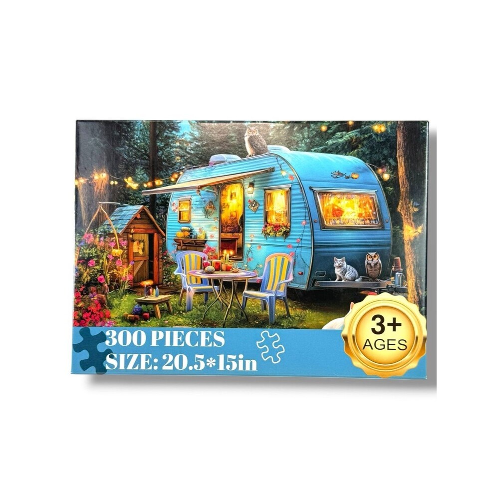 🧩 300 Piece Jigsaw Puzzle Outdoor Camper Cat W/Poster